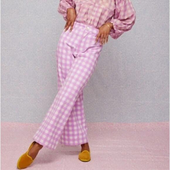 SZ Blockprints M J. Crew Pink Gingham wide leg Disco pants - Picture 8 of 9